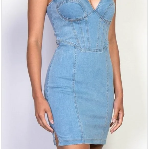 SWEETHEART DENIUM CORSET BUSTIER MINI DRESS - Picture 4 of 6